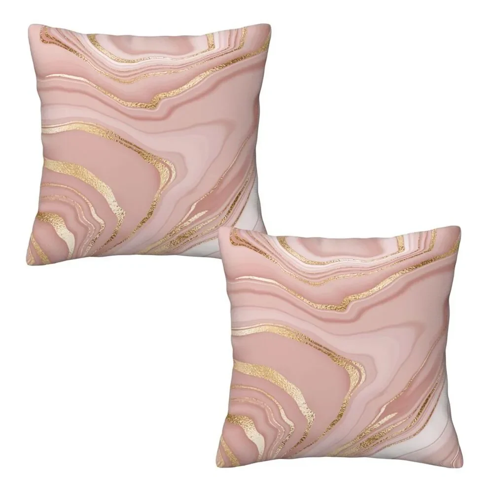 Set of 2, 18x18 Inch, Pink and Gold Marble Throw Pillow Covers